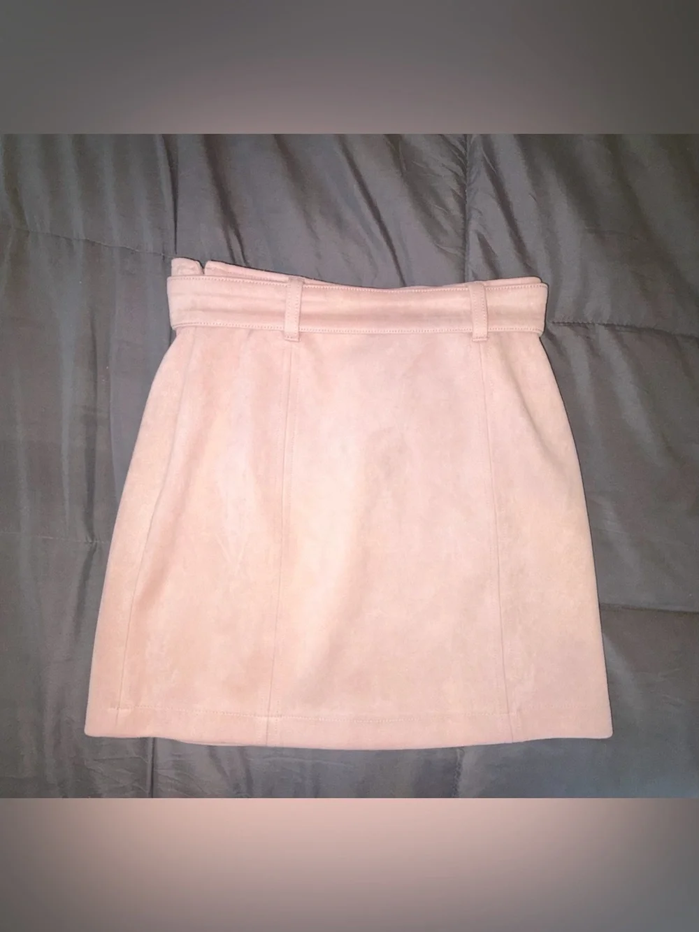 Fashion Nova Blush Pink Faux Suede Mini Skirt with Belt Detail | Size Small